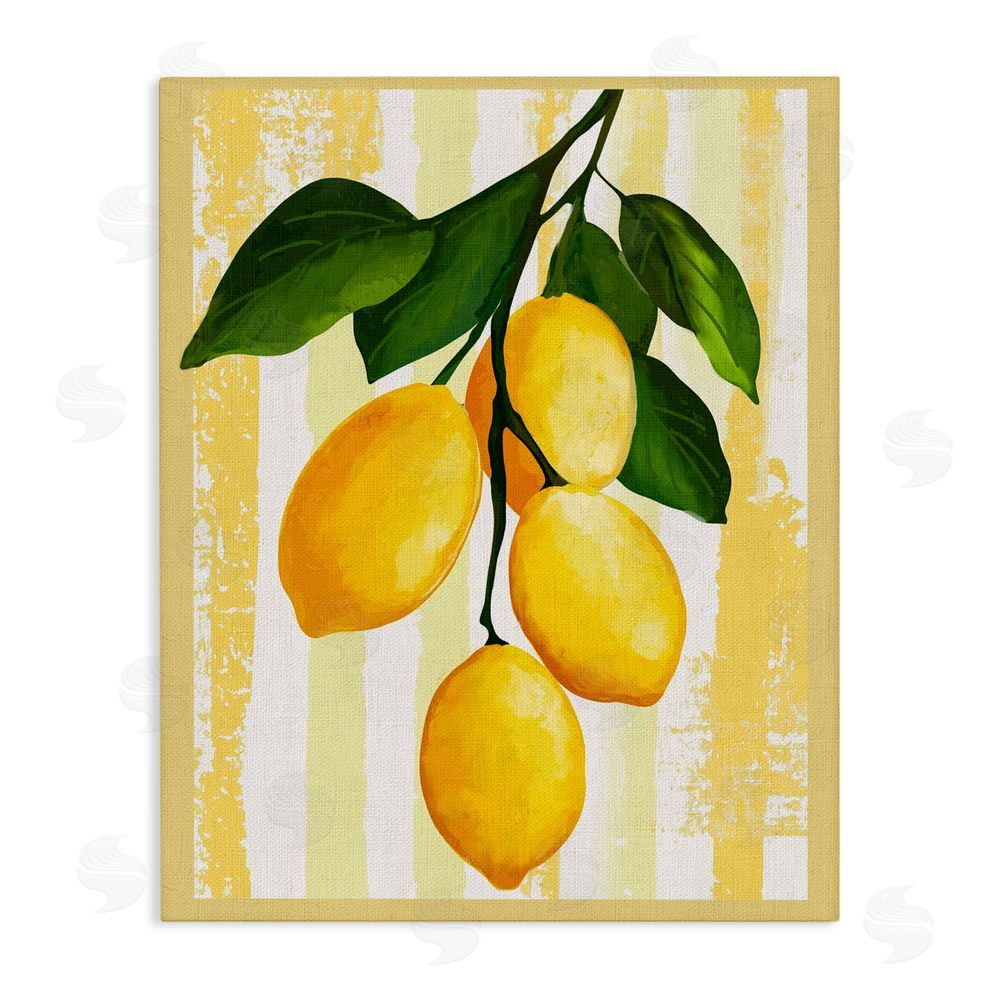 Yen Lemons on Green Branch Stretched Canvas Wall Art