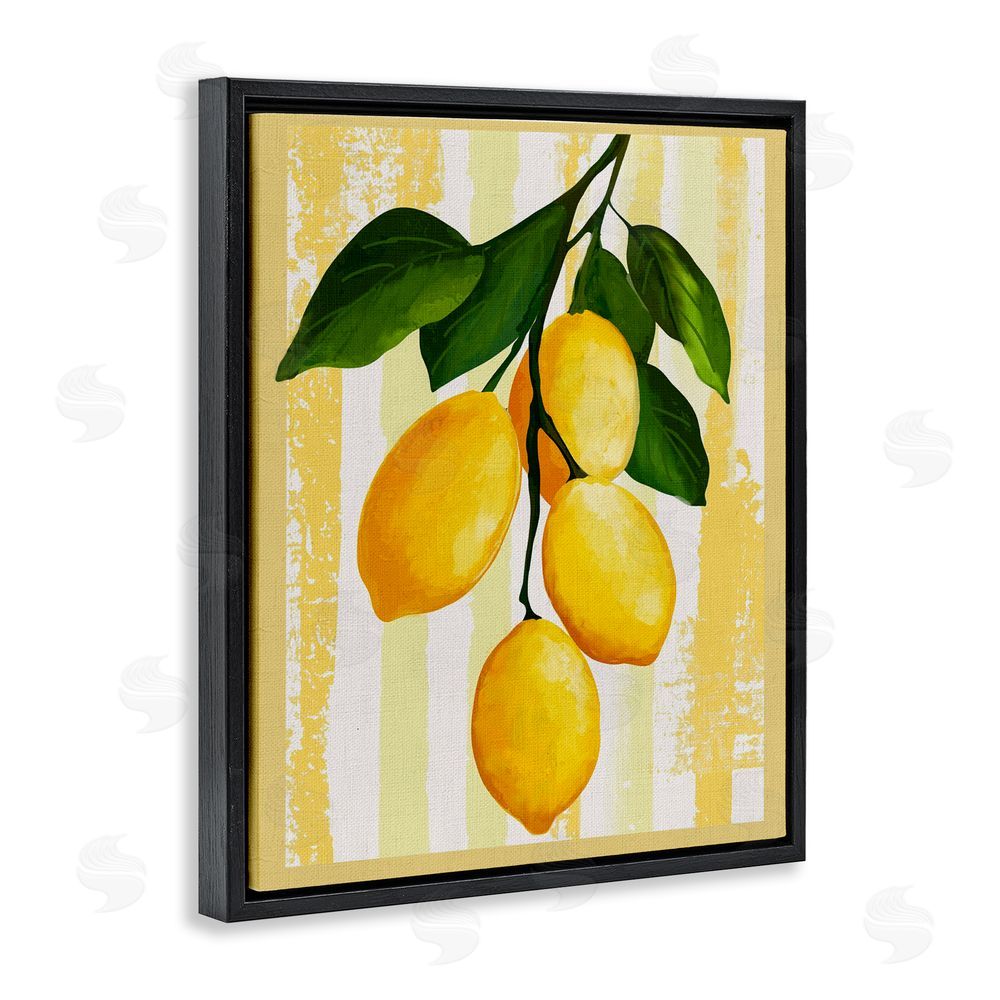 Yen Lemons on Green Branch Black Floating Framed Canvas Wall Art