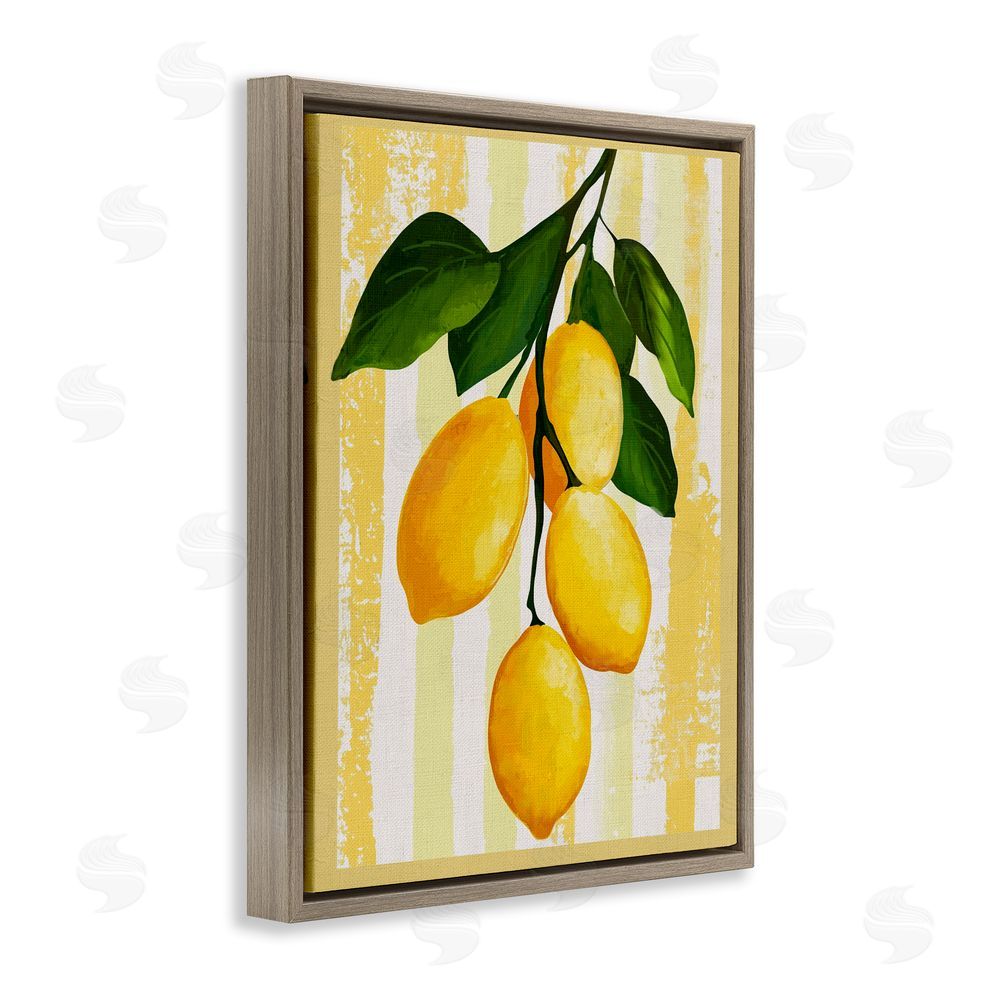 Yen Lemons on Green Branch Brown Floating Framed Canvas Wall Art