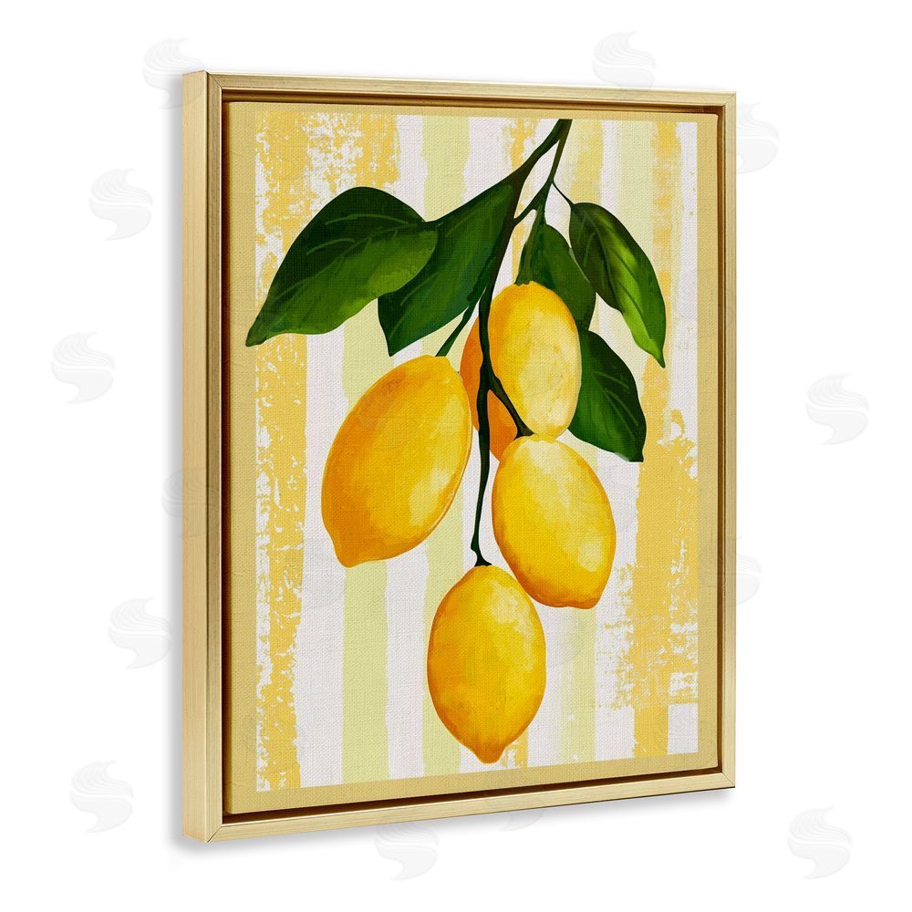 Yen Lemons on Green Branch Gold Floating Framed Canvas Wall Art