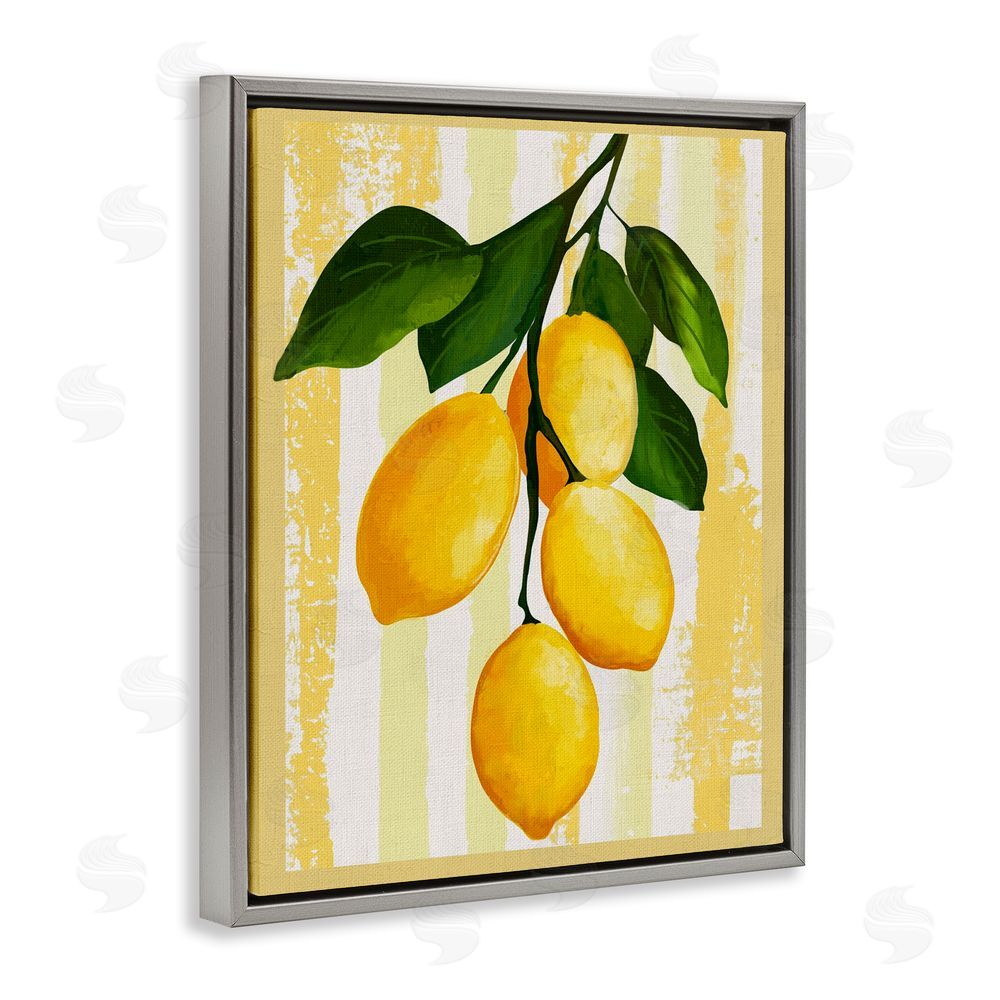 Yen Lemons on Green Branch Gray Floating Framed Canvas Wall Art