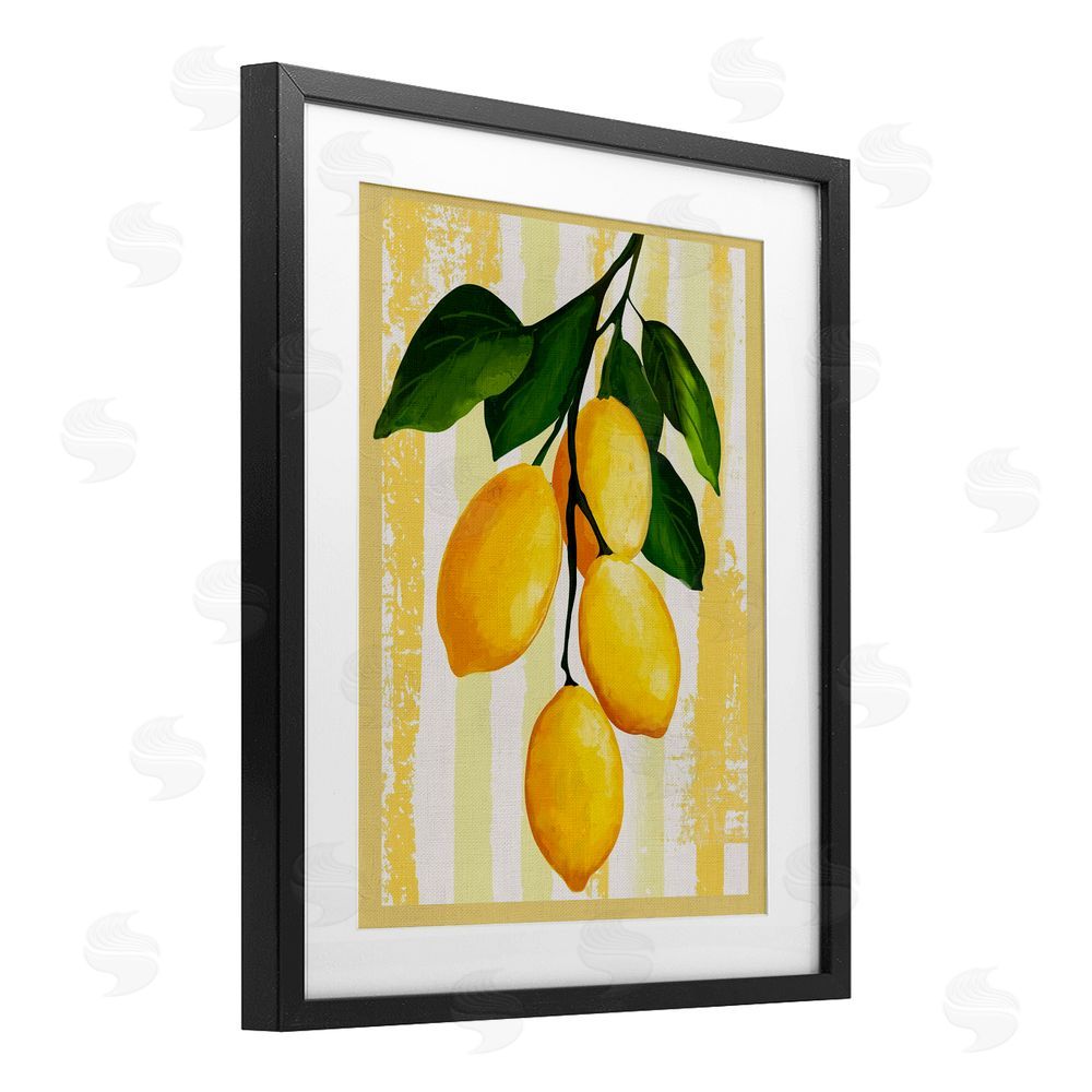 Yen Lemons on Green Branch Black Framed Print Under Glass Wall Art