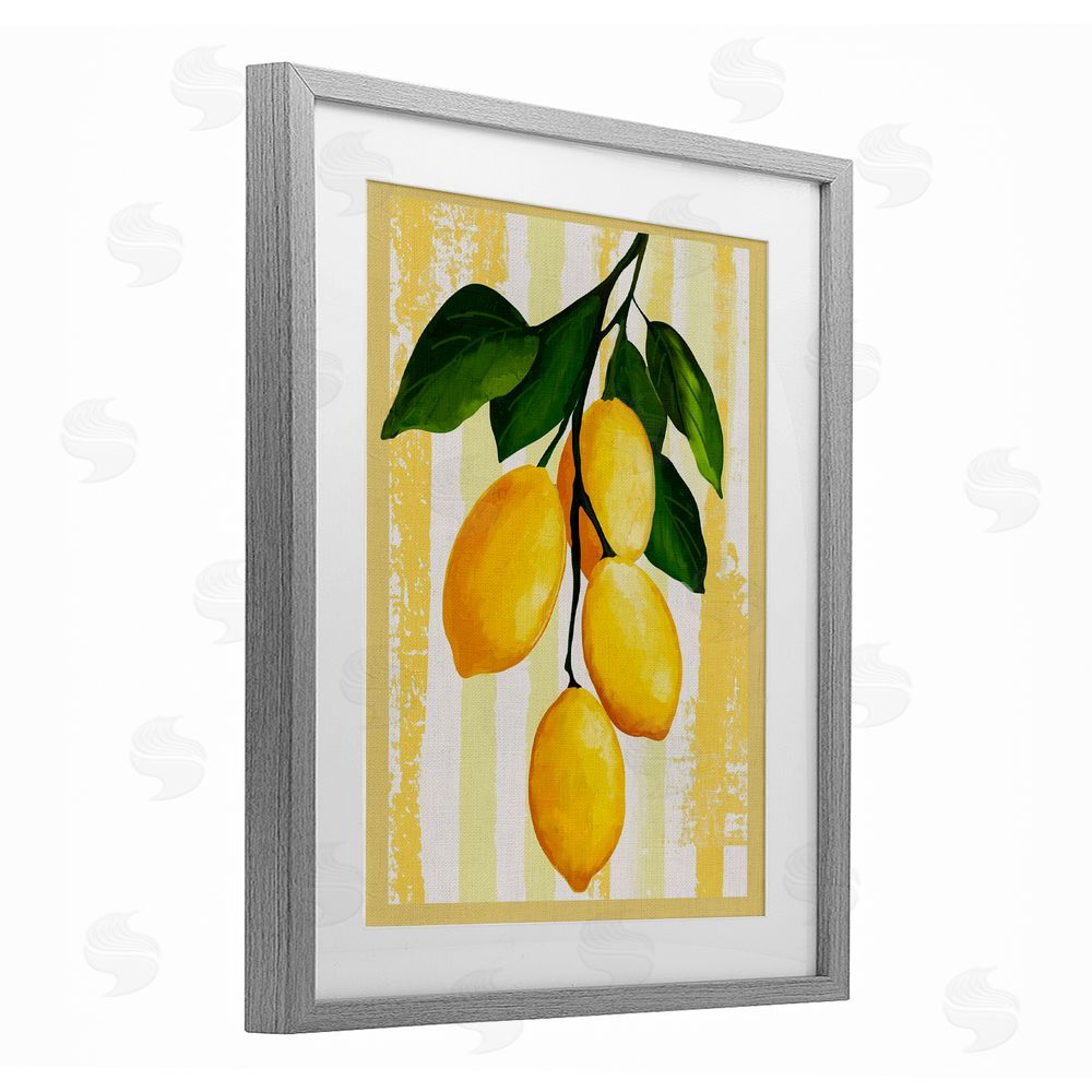 Yen Lemons on Green Branch Gray Framed Print Under Glass Wall Art