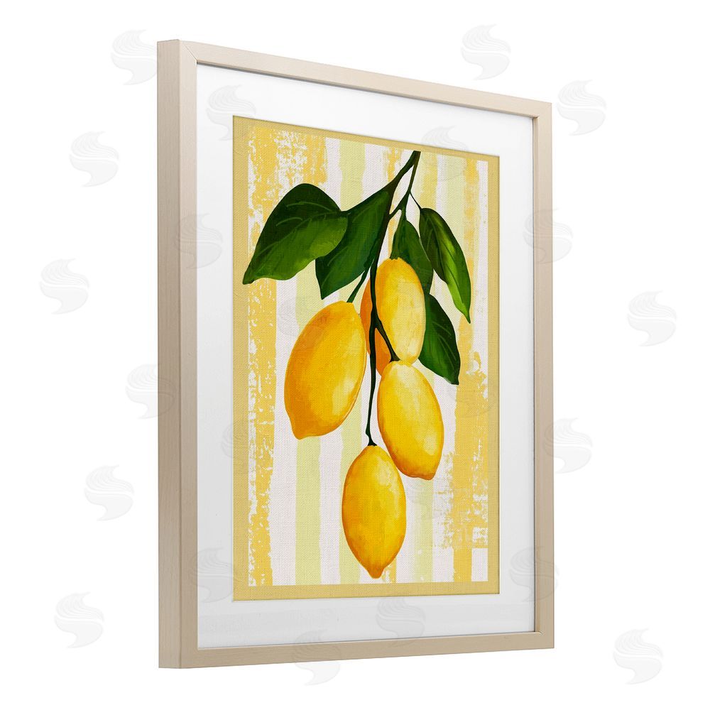 Yen Lemons on Green Branch Brown Framed Print Under Glass Wall Art