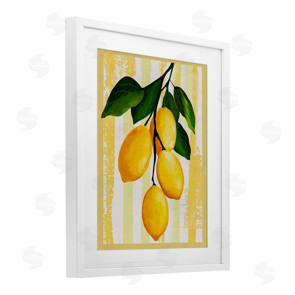Yen Lemons on Green Branch White Framed Print Under Glass Wall Art