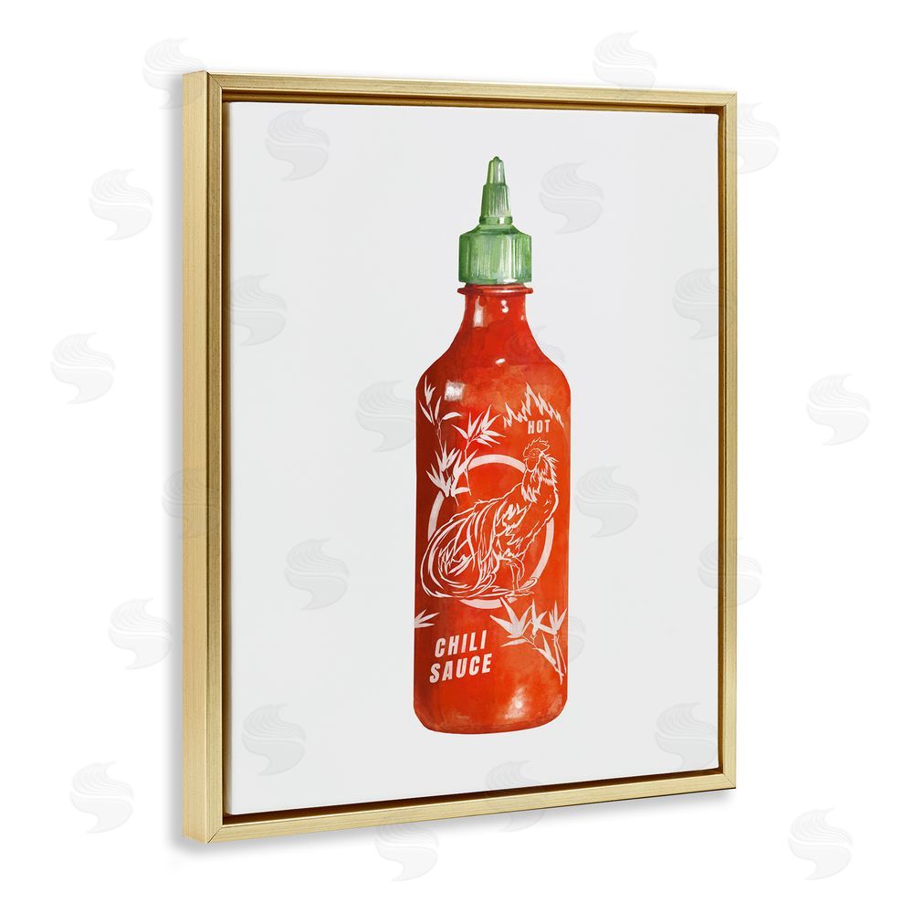 Radhika Modi Iconic Hot Sauce Bottle Gold Floating Frame Canvas Wall Art Print