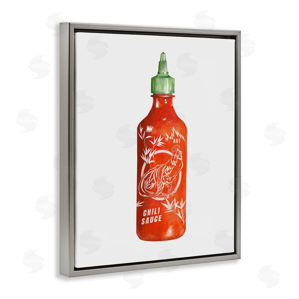 Radhika Modi Iconic Hot Sauce Bottle Gray Floating Frame Canvas Wall Art Print