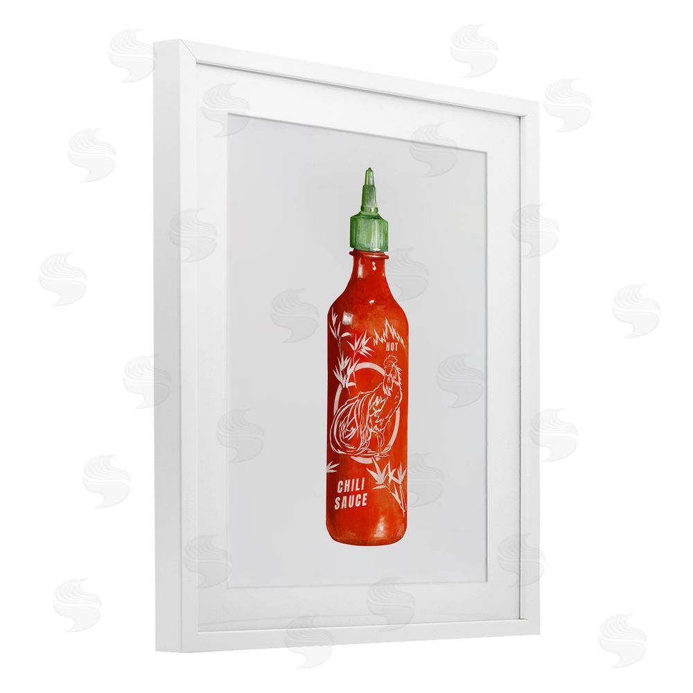 Radhika Modi Iconic Hot Sauce Bottle White Framed Print Under Glass Wall Art