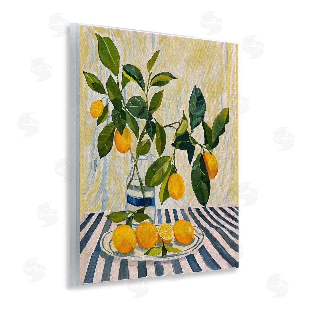 Yen Lemons on Striped Tablecloth Wall Plaque Home Decor Art Print