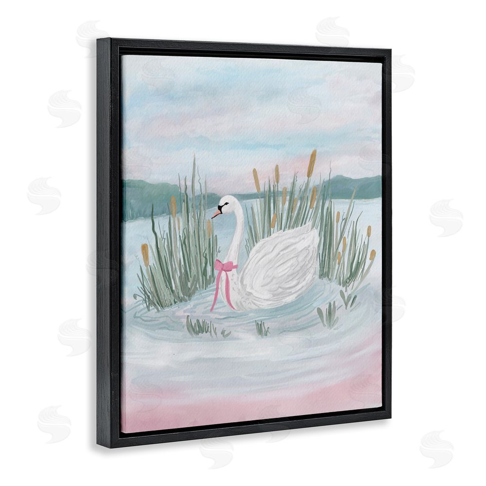 Adreane Fippinger Swan Serenade on Lake Black Floating Framed Canvas Wall Art Print