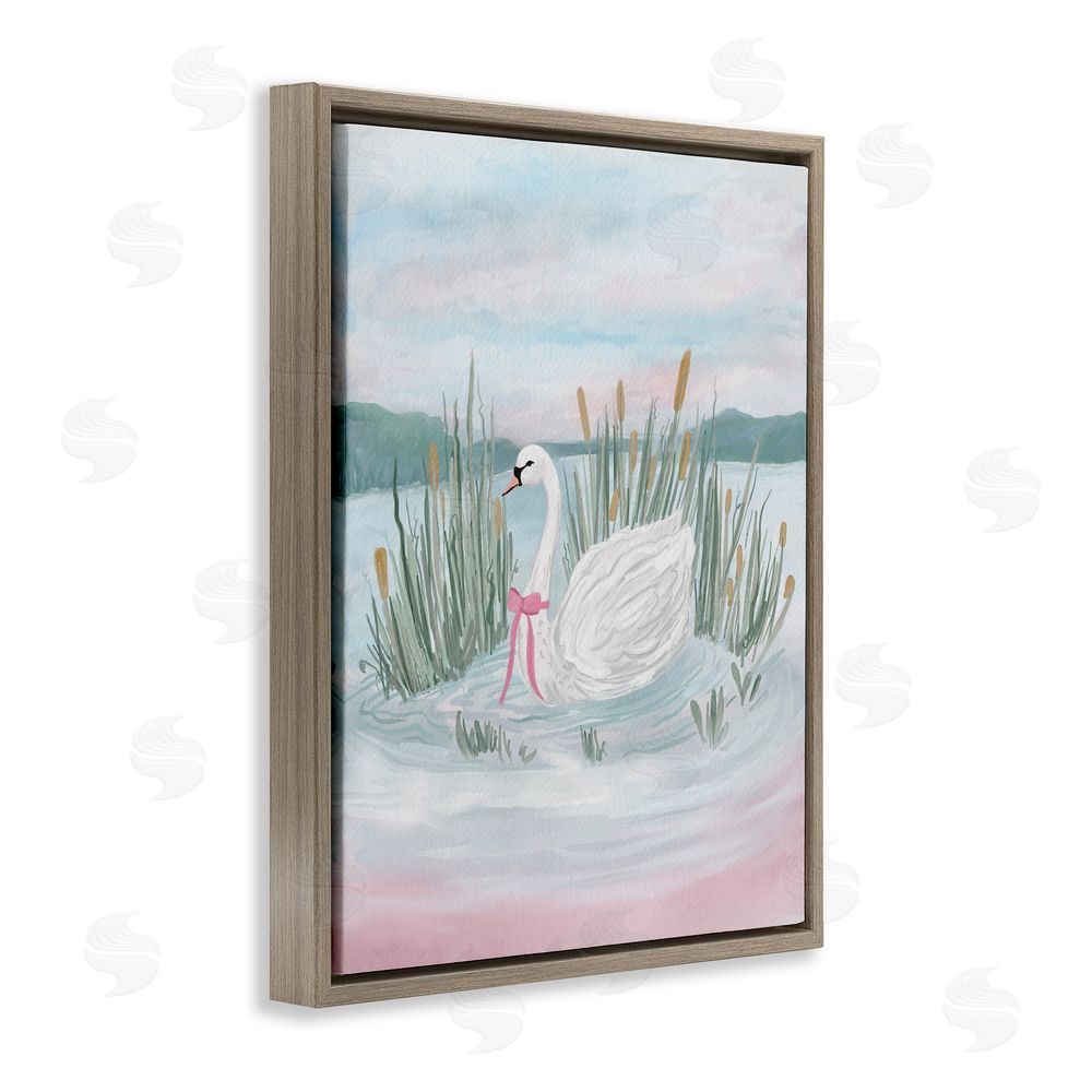 Adreane Fippinger Swan Serenade on Lake Brown Floating Framed Canvas Wall Art Print