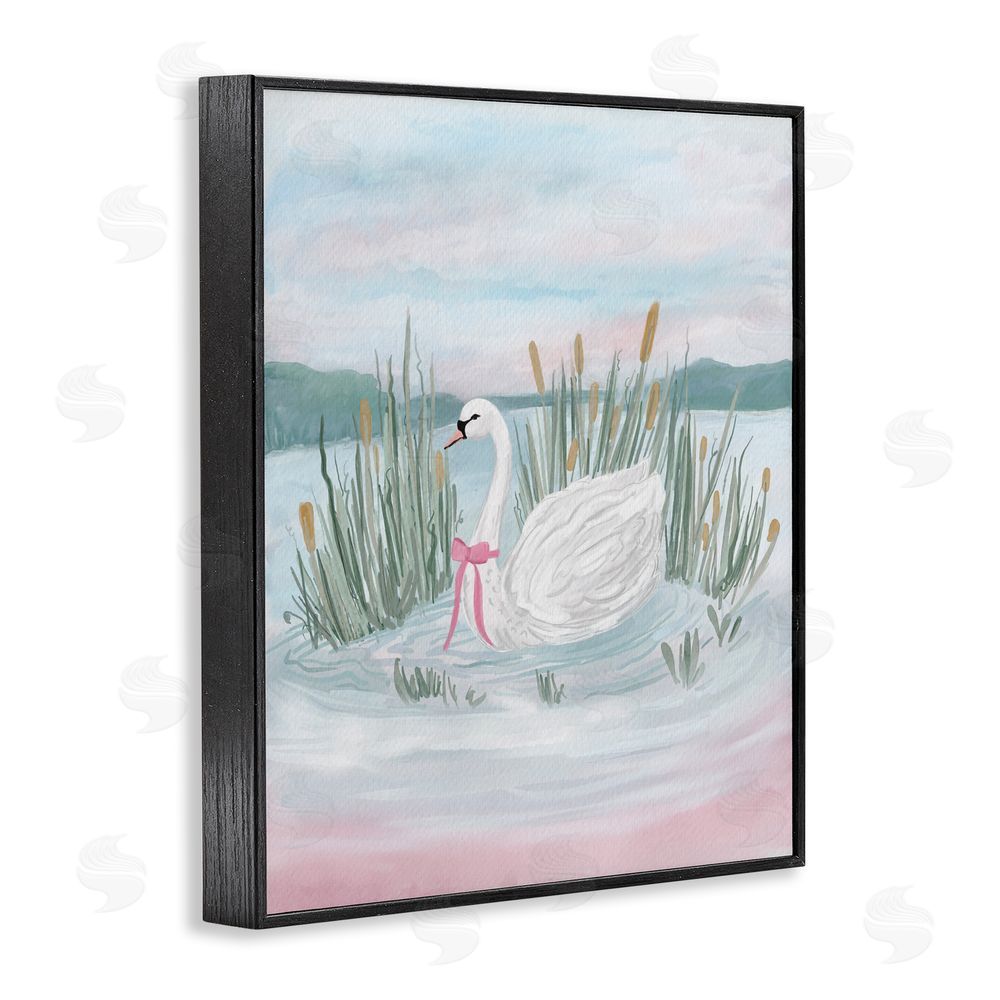Adreane Fippinger Swan Serenade on Lake Black Framed Giclee Wall Art Print
