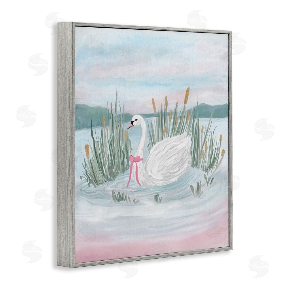 Adreane Fippinger Swan Serenade on Lake Gray Framed Giclee Wall Art Print