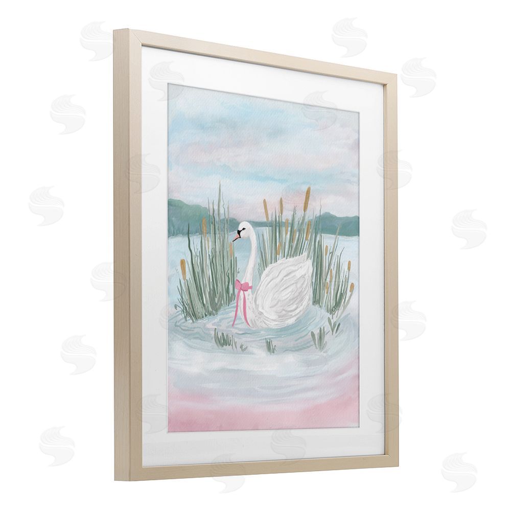 Adreane Fippinger Swan Serenade on Lake Brown Framed Print Under Glass with White Mat Wall Art