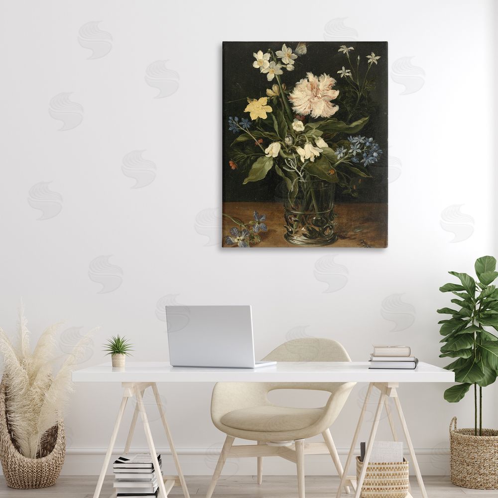 Vintage Hustle Chrysanthemum & Flowers in Vase Stretched Canvas Wall Art in Room