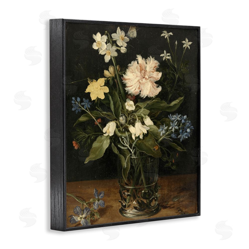 Vintage Hustle Chrysanthemum & Flowers in Vase Black Framed Giclee Wall Art Print