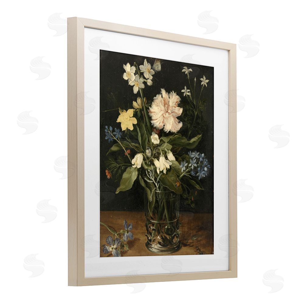 Vintage Hustle Chrysanthemum & Flowers in Vase Brown Framed Print Under Glass Wall Art