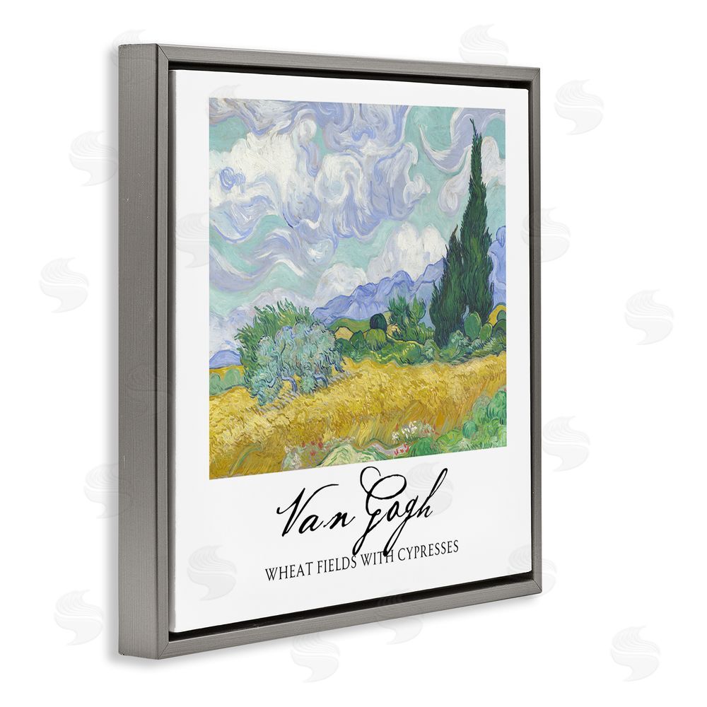 Vintage Hustle Van Gogh Wheat Field with Cypresses Gray Floating Framed Canvas Wall Art Print