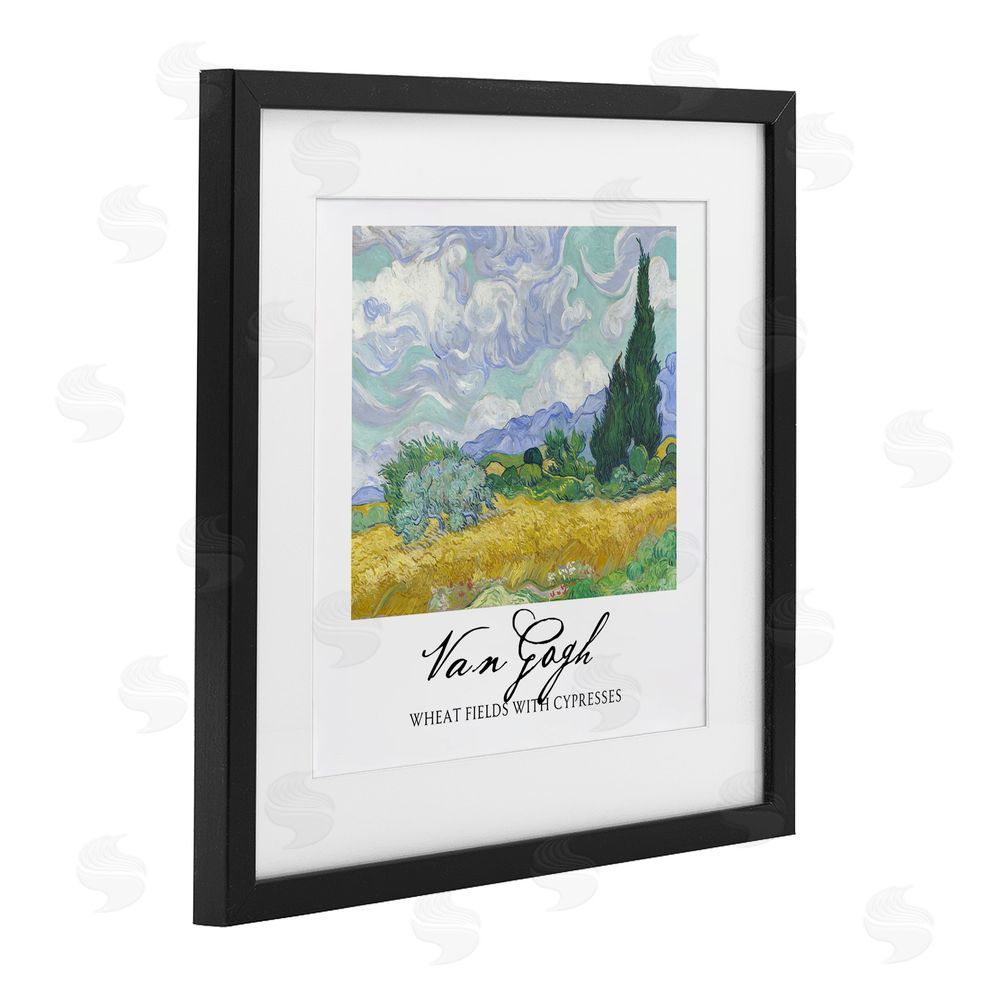 Vintage Hustle Van Gogh Wheat Field with Cypresses Black Framed Print Under Glass with White Mat Wall Art