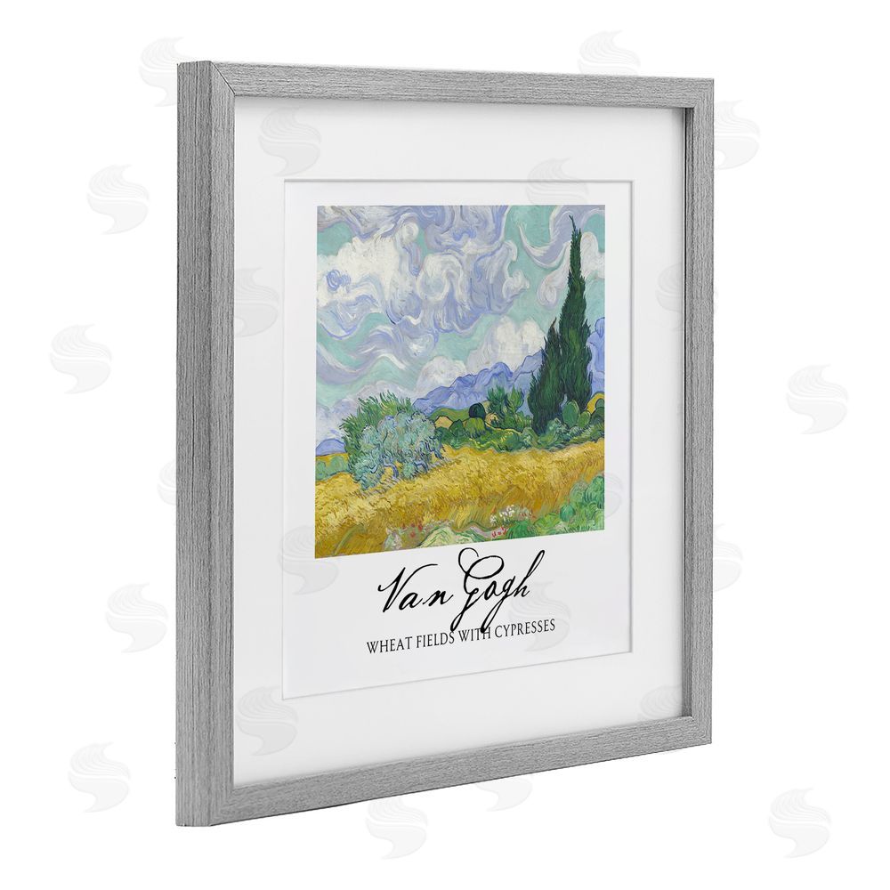 Vintage Hustle Van Gogh Wheat Field with Cypresses Gray Framed Print Under Glass with White Mat Wall Art