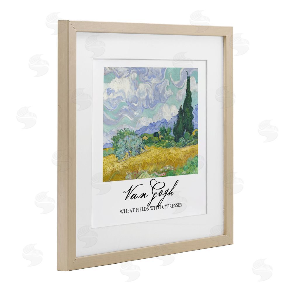 Vintage Hustle Van Gogh Wheat Field with Cypresses Brown Framed Print Under Glass with White Mat Wall Art