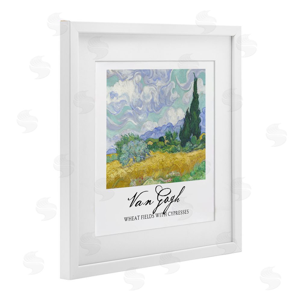 Vintage Hustle Van Gogh Wheat Field with Cypresses White Framed Print Under Glass with White Mat Wall Art