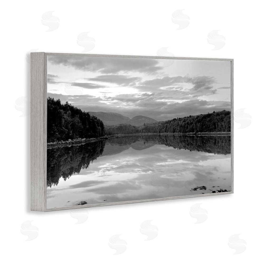 MJ Photography Acadia Reflection in Monochrome Gray Framed Giclee Wall Art Print