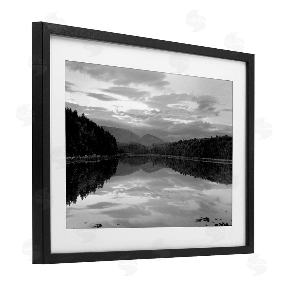 MJ Photography Acadia Reflection in Monochrome Black Framed Print Under Glass with Matting Wall Art