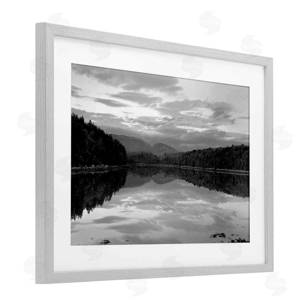MJ Photography Acadia Reflection in Monochrome Gray Framed Print Under Glass with Matting Wall Art