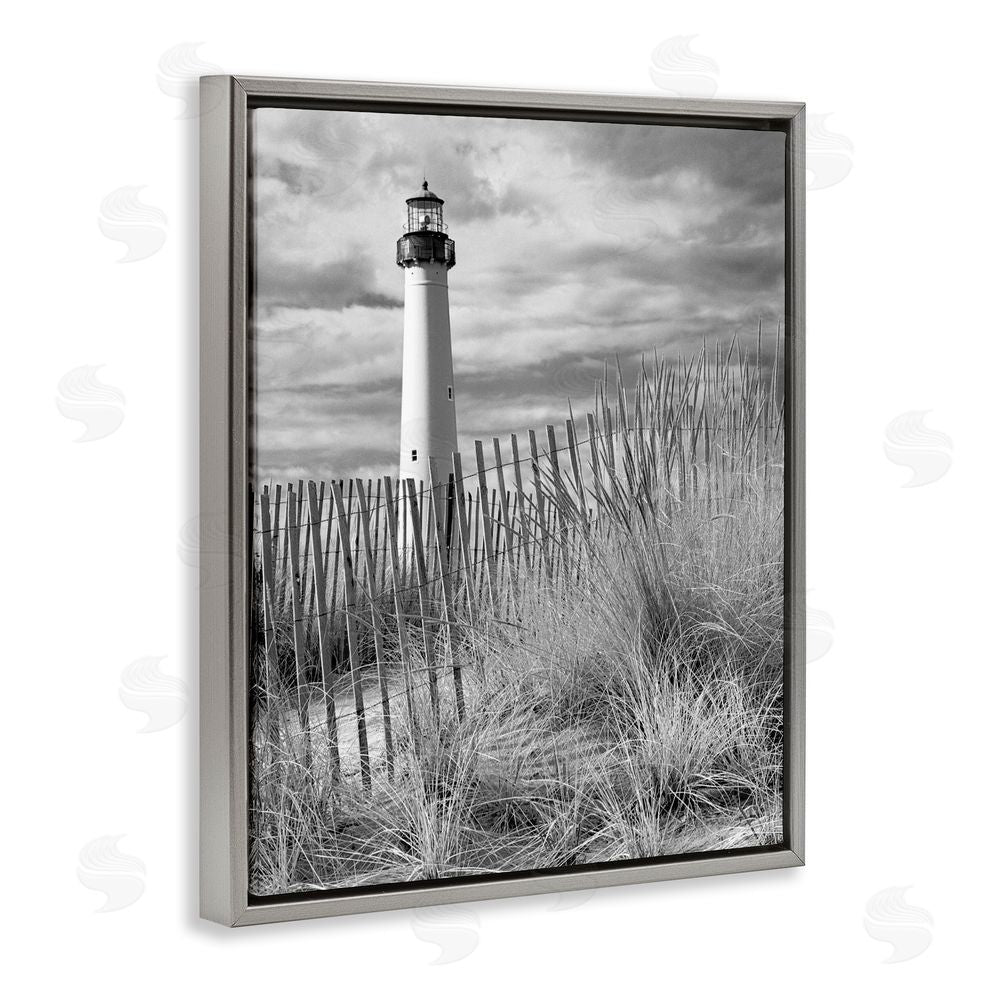 MJ Photography Cape May Lighthouse View Gray Floating Frame Stretched Canvas Wall Art Print