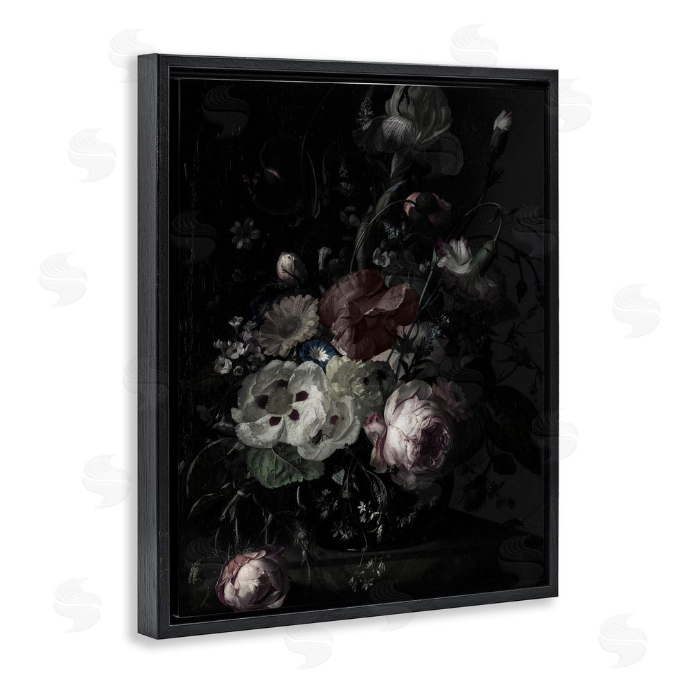 Annabelle Hall Dark Arrangement of Flowers Black Floating Frame Canvas Wall Art Print