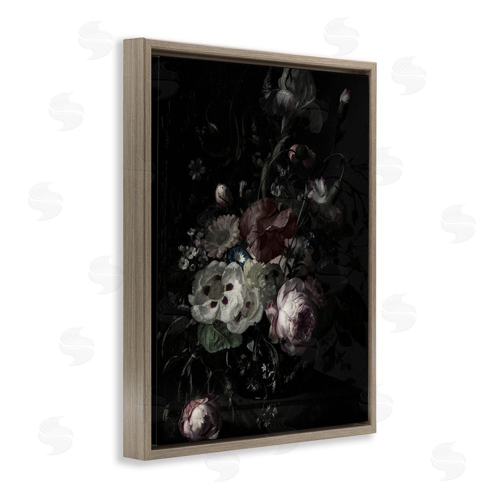 Annabelle Hall Dark Arrangement of Flowers Brown Floating Frame Canvas Wall Art Print