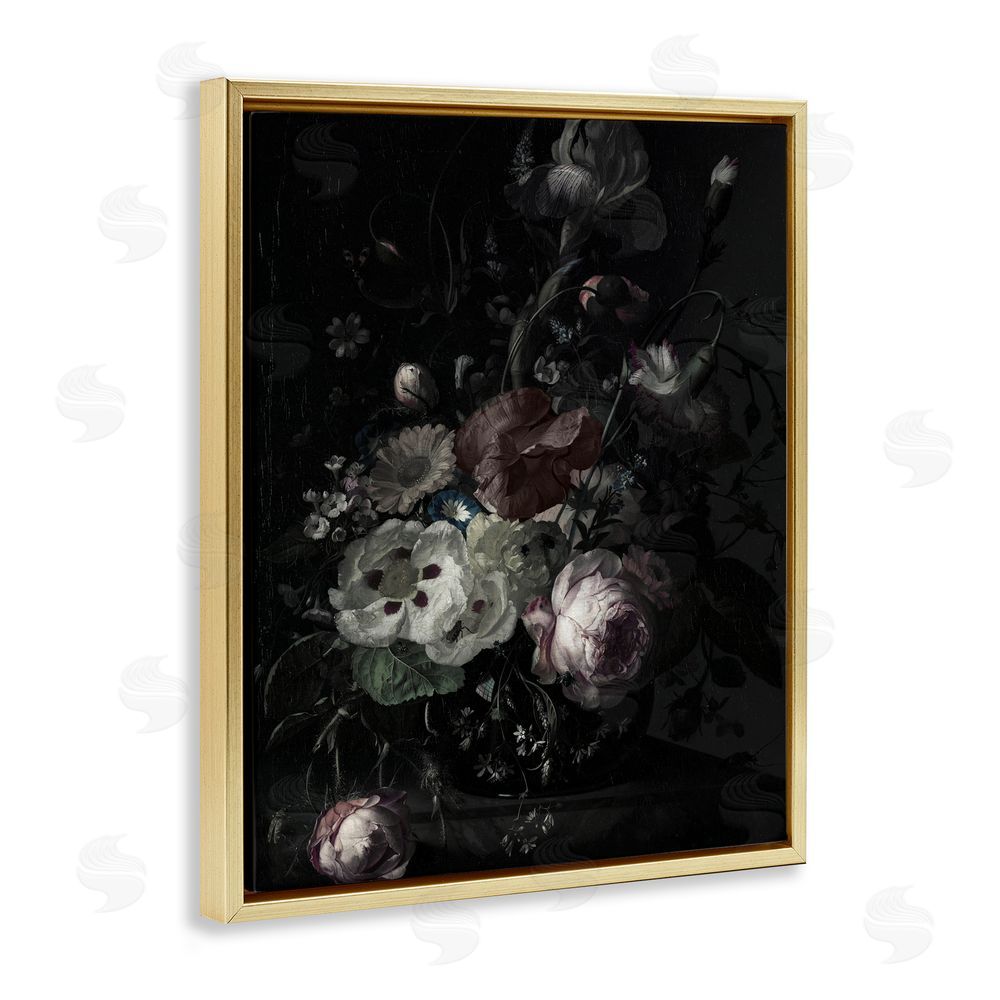 Annabelle Hall Dark Arrangement of Flowers Gold Floating Frame Canvas Wall Art Print