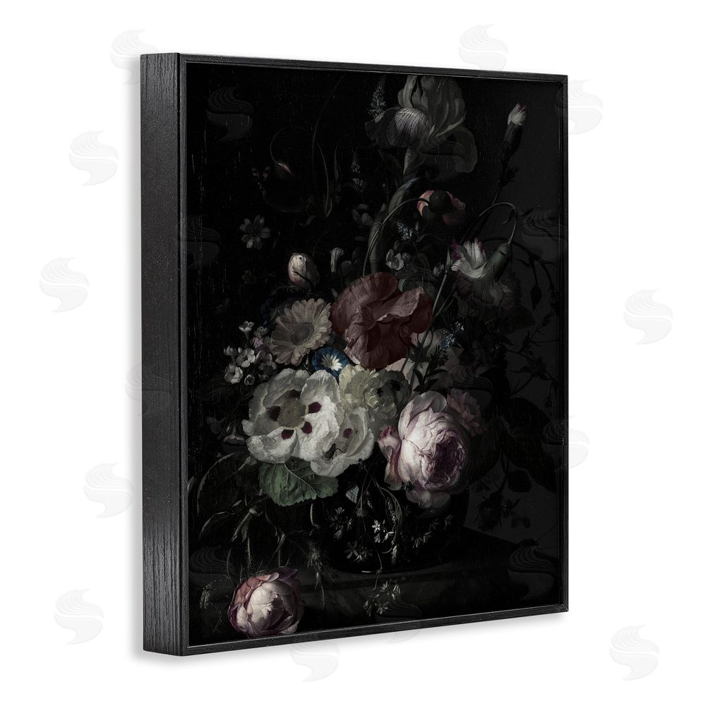 Annabelle Hall Dark Arrangement of Flowers Black Framed Giclee Wall Art Print