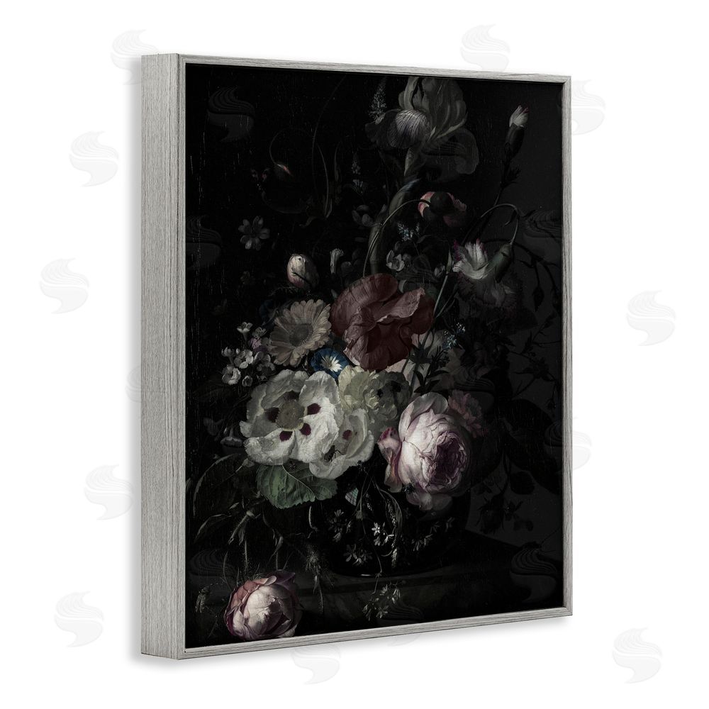 Annabelle Hall Dark Arrangement of Flowers Gray Framed Giclee Wall Art Print