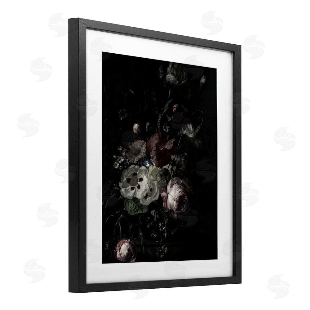 Annabelle Hall Dark Arrangement of Flowers Black Framed Print Under Glass with White Mat Wall Art