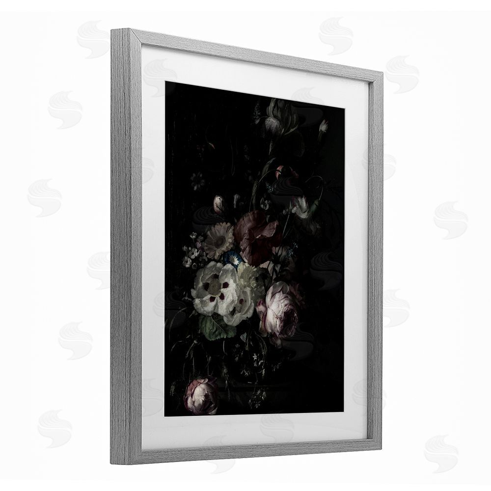 Annabelle Hall Dark Arrangement of Flowers Gray Framed Print Under Glass with White Mat Wall Art