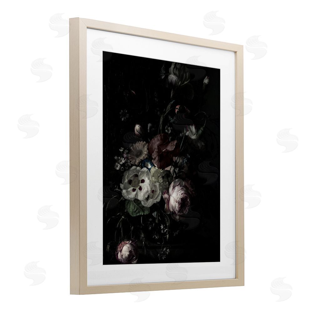 Annabelle Hall Dark Arrangement of Flowers Birch Framed Print Under Glass with White Mat Wall Art