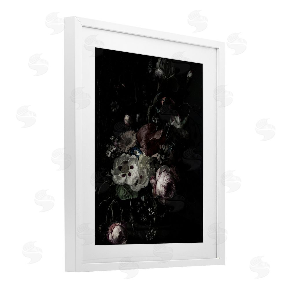 Annabelle Hall Dark Arrangement of Flowers White Framed Print Under Glass with Mat Wall Art