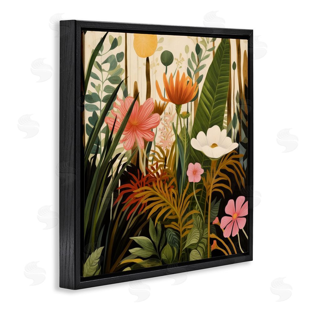 Lazar Studio Botanical Embrace in the Jungle Black Floating Frame Stretched Canvas Wall Art Print