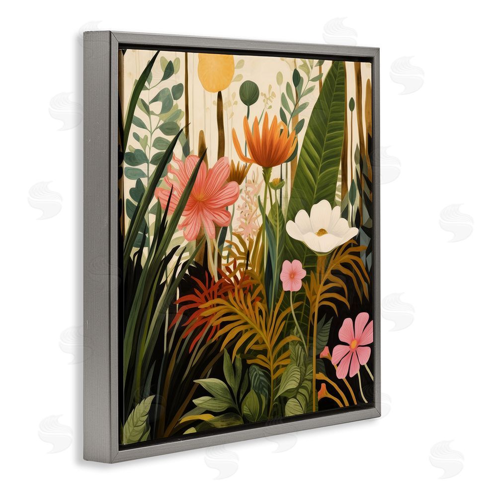 Lazar Studio Botanical Embrace in the Jungle Gray Floating Frame Stretched Canvas Wall Art Print