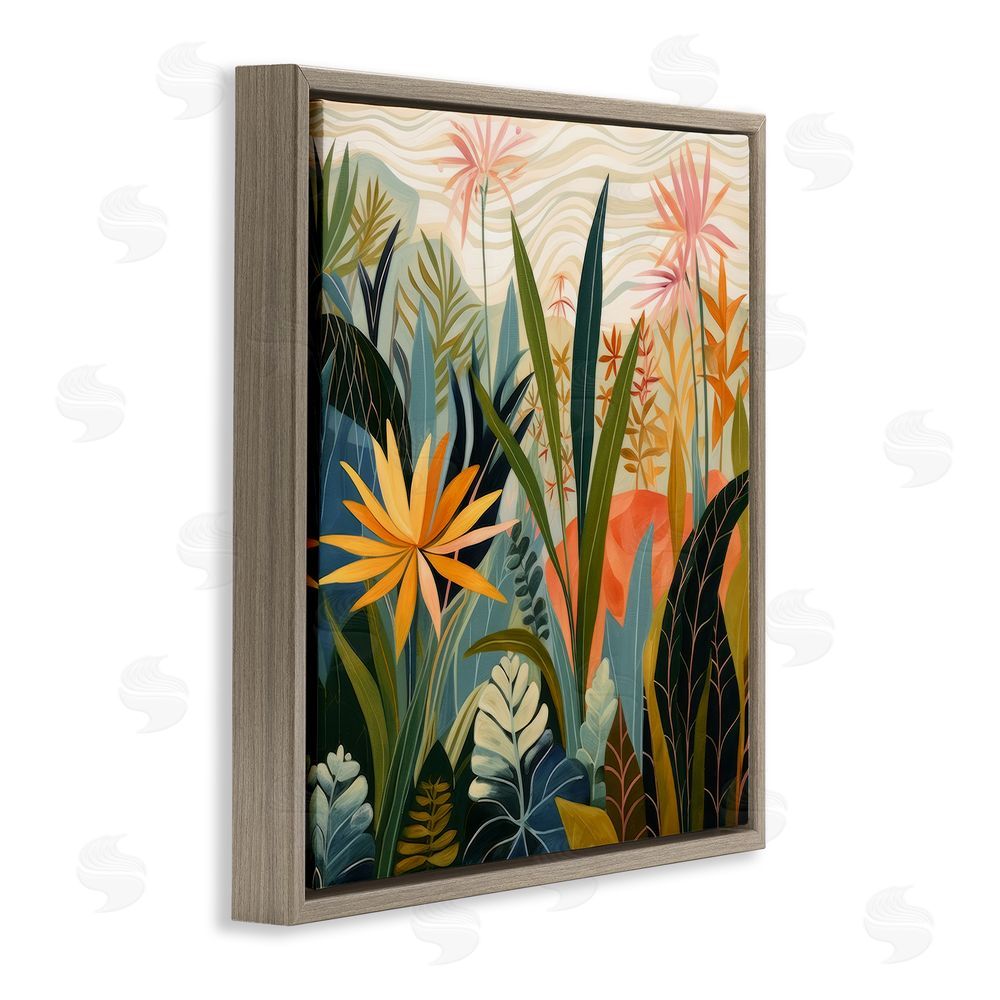 Lazar Studio Tropical Botanical Embrace Brown Floating Framed Canvas Wall Art Print