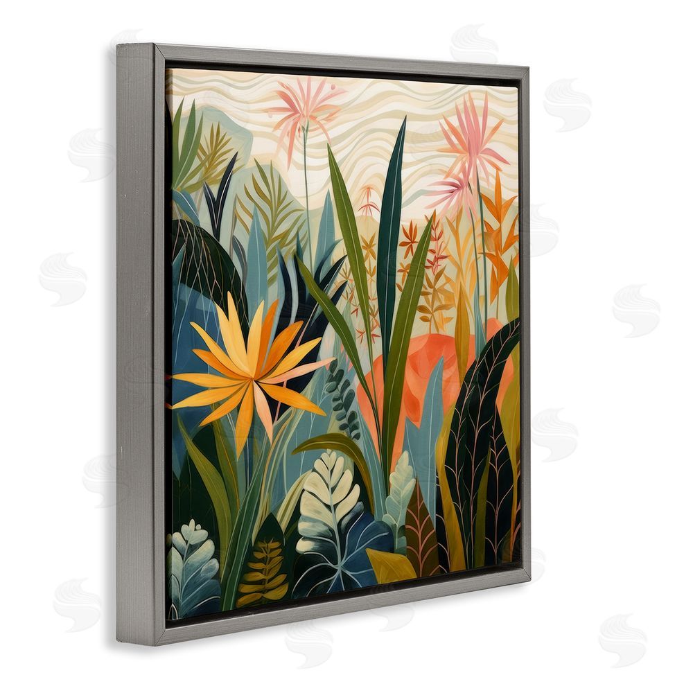 Lazar Studio Tropical Botanical Embrace Gray Floating Framed Canvas Wall Art Print