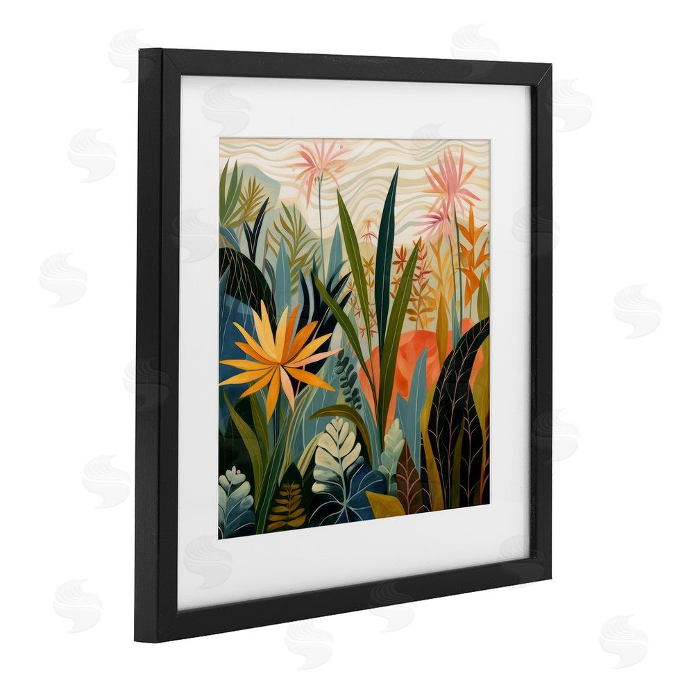 Lazar Studio Tropical Botanical Embrace Black Framed Print Under Glass with White Mat Wall Art