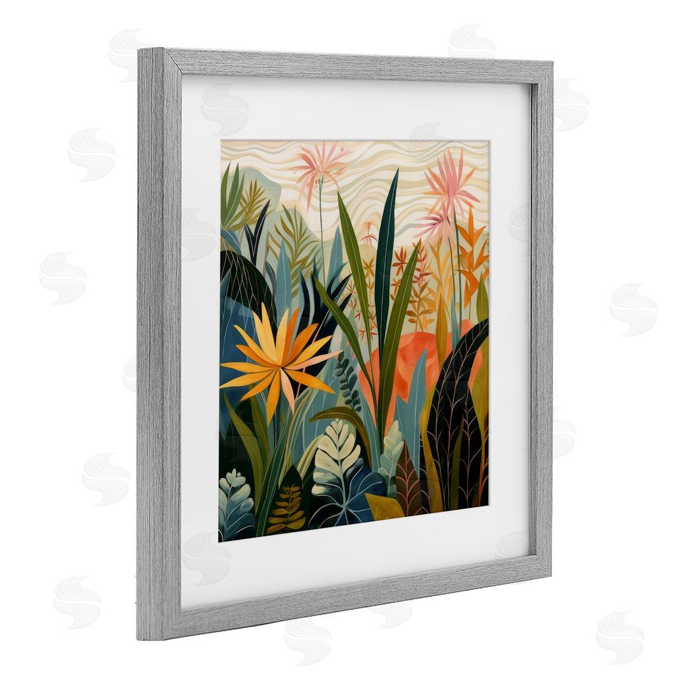 Lazar Studio Tropical Botanical Embrace Gray Framed Print Under Glass with White Mat Wall Art