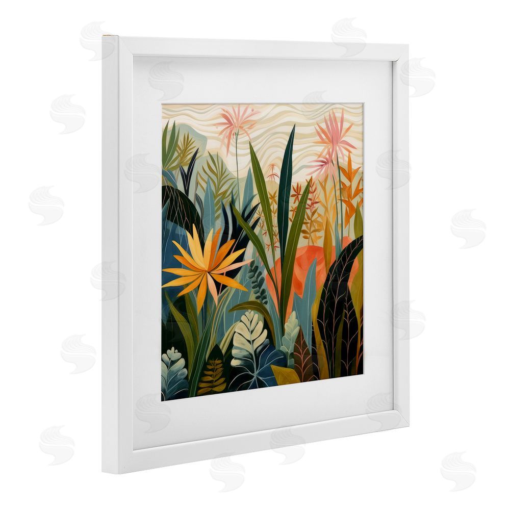 Lazar Studio Tropical Botanical Embrace White Framed Print Under Glass with White Mat Wall Art