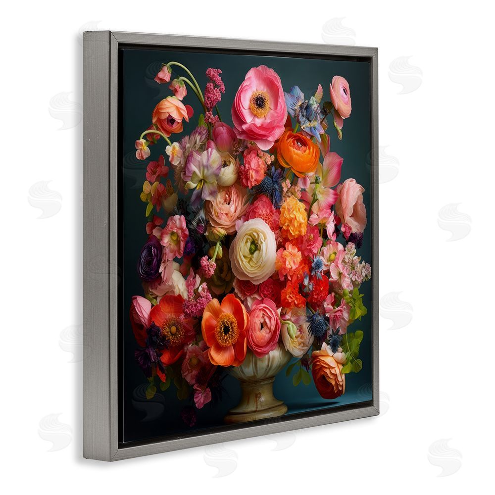 Lazar Studio Harmonious Mixed Peonies Gray Floating Framed Canvas Wall Art