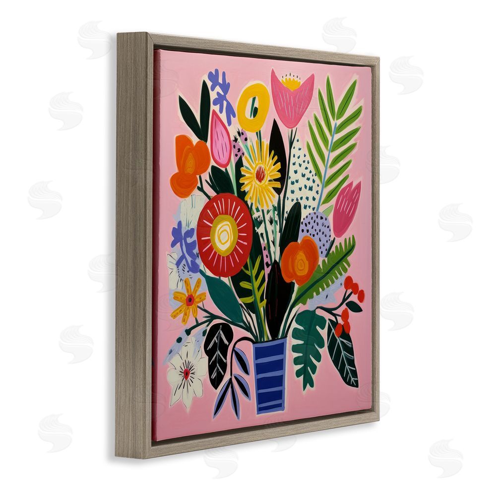 Lazar Studio Floral Flourish Summer Bouquet Brown Floating Framed Canvas Wall Art