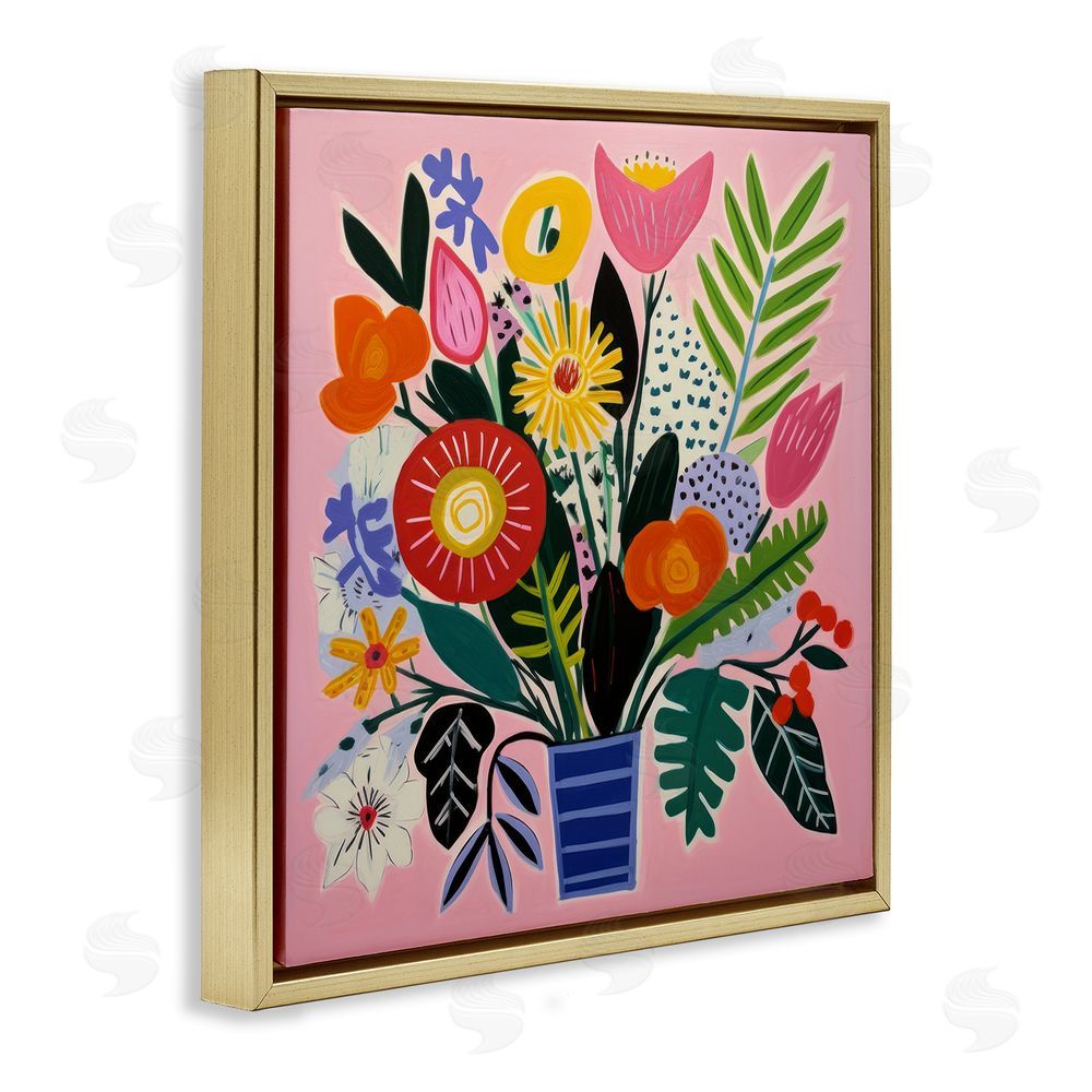 Lazar Studio Floral Flourish Summer Bouquet Gold Floating Framed Canvas Wall Art