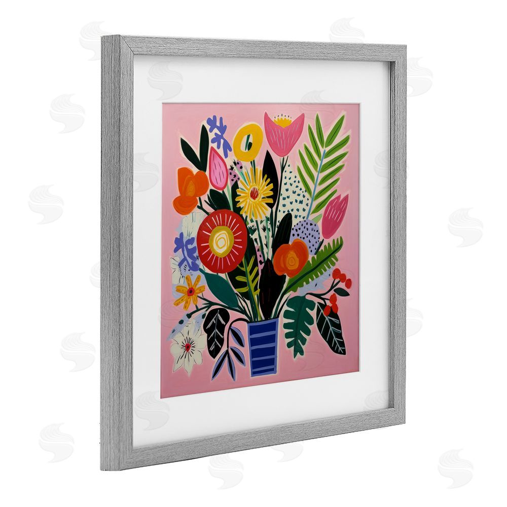 Lazar Studio Floral Flourish Summer Bouquet Gray Framed Print Under Glass Wall Art